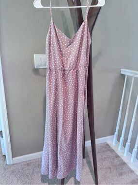 Mauve Polka Dot Maxi Dress with Spaghetti Straps